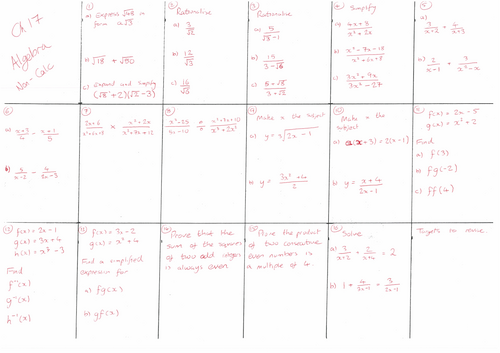 Surds, Algebraic Fractions, Functions Revision Mat
