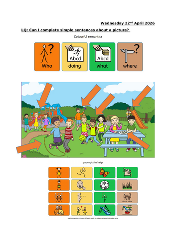 Colourful semantics playground scene with visual prompts to make simple sentences