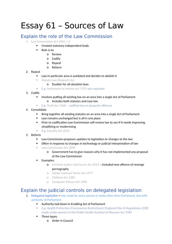 A-Level Law: 2022 Law Reform Combination Plan + Model - Eduqas English Legal Systems