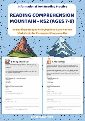 Reading Comprehension Mountains Worksheets (Ages 7–9) | 10 Texts & Questions
