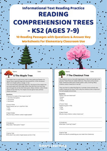 Reading Comprehension Trees Worksheets (Ages 7–9) | 10 Texts & Questions