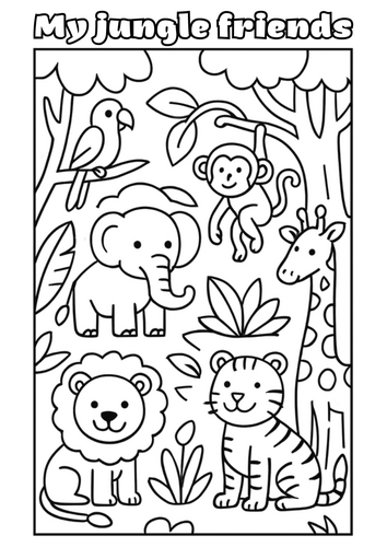 My jungle friends - Primary colouring sheet PDF printable