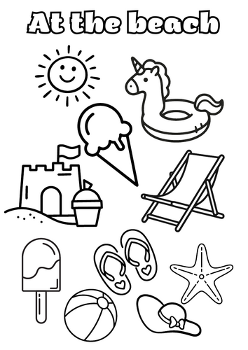 At the beach colouring sheet Primary