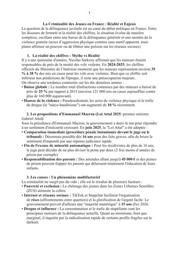 La Criminalité des Jeunes en France : Réalité et Enjeux