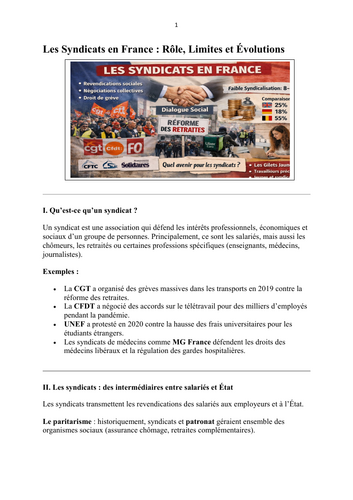 Les Syndicats en France : Rôle, Limites et Évolutions