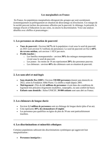 Les marginalisés en France
