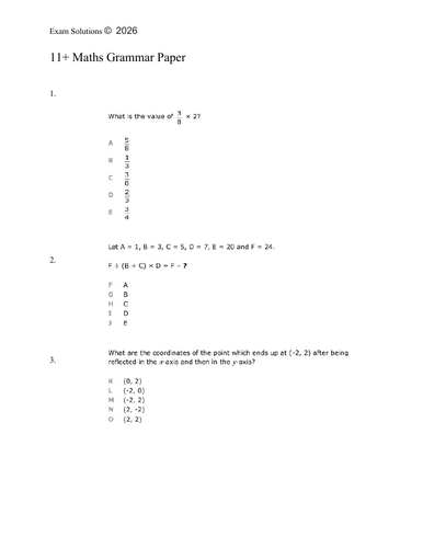 11+ Grammar paper English and Maths with Answers