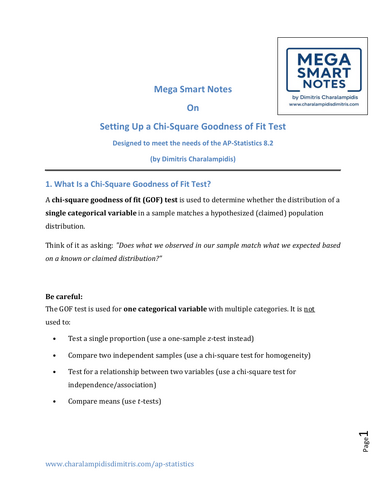 8.2 AP Statistics: Setting up Chi Square Goodness of Fit Test (theory notes)
