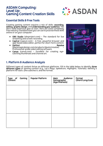 ASDAN Computing - Gaming Content Creation Skills