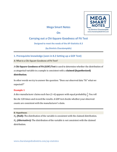 8.3 AP Statistics Carrying out a Chi Square Goodness of Fit test Mega Notes