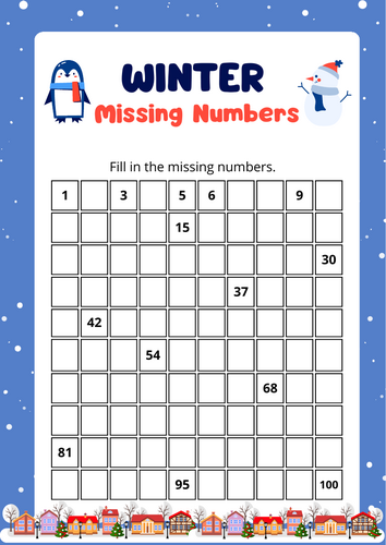 Winter Missing Numbers (Numbers to 100)