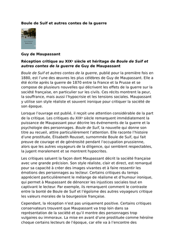 Boule de Suif - Guy de Maupassant – 19th-Century Critical Reception