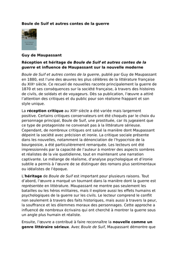 Boule de Suif et autres contes de la guerre – Guy de Maupassant – Critical Reception