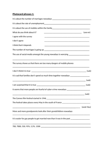 A -Level French - Photocard Phrases