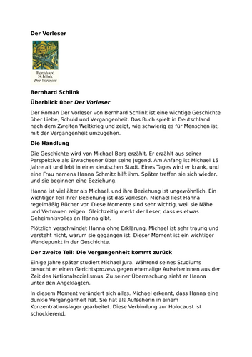 Der Vorleser – Bernhard Schlink – Overview