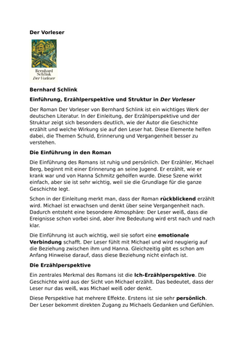 Der Vorleser – Bernhard Schlink – Narrative Perspective