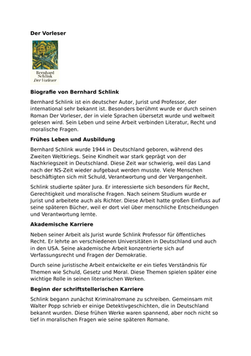 Der Vorleser – Bernhard Schlink – Biography of Bernhard Schlink