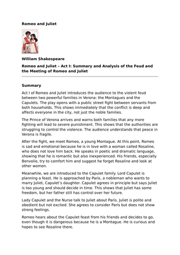 Romeo and Juliet – William Shakespeare – Act I: Summary and Analysis