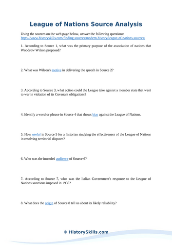 League of Nations Source Analysis Worksheet