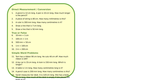 Differentiated reasoning questions about length and measure