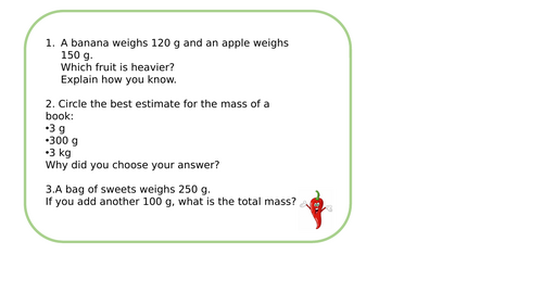 Differentiated reasoning questions on grams and kilograms