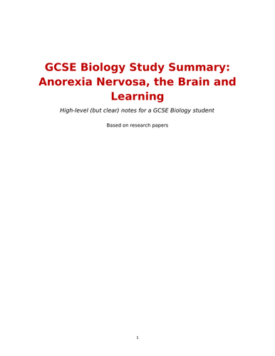 Biology GCSE level explanation for why your brain needs food (versus Anorexia)