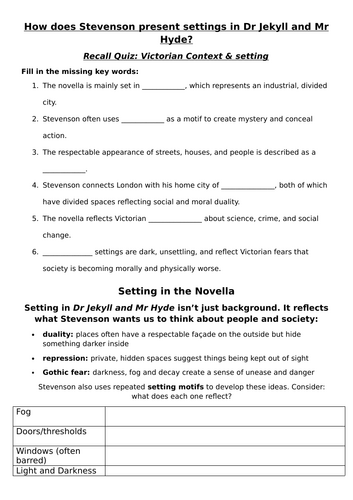 Jekyll and Hyde Revision- Setting GCSE