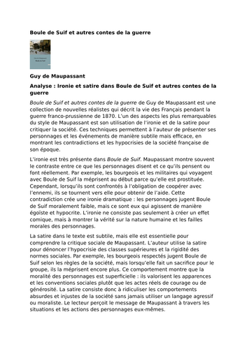 Boule de Suif – Guy de Maupassant – Analysis of Irony and Satire in Boule de Suif