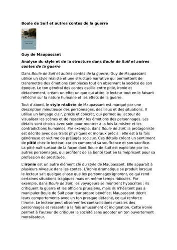 Boule de Suif – Guy de Maupassant – Tone Pity, Irony and Detachment