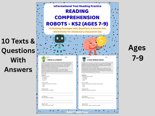 Reading Comprehension Robots Worksheets (Ages 7–9) | 10 Texts & Questions