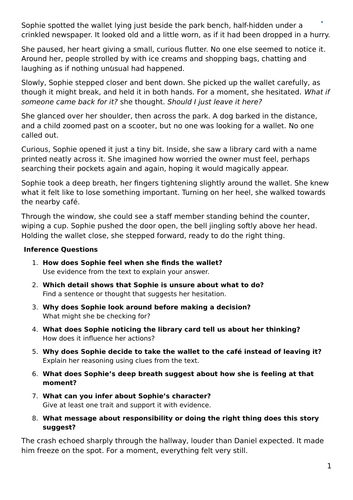 Year 5 or 6 Inference Booster Intervention with Mark Scheme