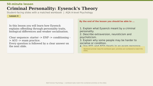 Slides & workbook | Forensic Psy | Eysencks Theory