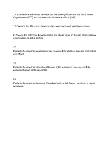 Global Politics Paper 3 Edexcel Practice questions Mock