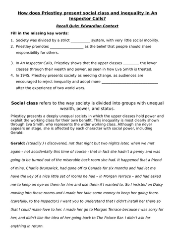 An Inspector Calls: Social Class & Inequality Lesson
