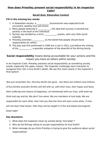 An Inspector Calls: Social Responsibility Lesson