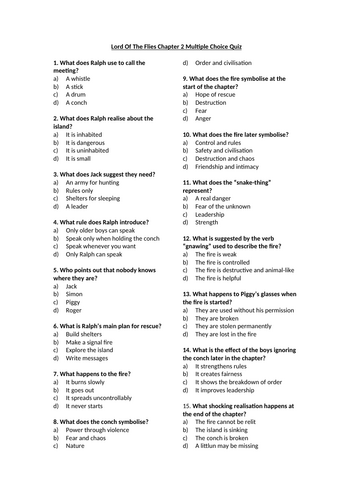 Lord Of The Flies Chapter 2 Multiple Choice Quiz