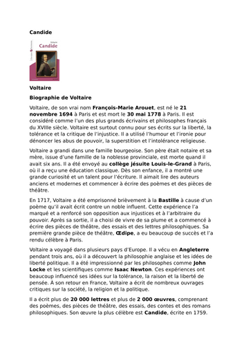 Candide – Voltaire – Biography and Context