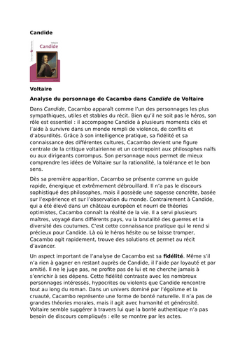 Candide – Voltaire – Character Analysis: Cacambo