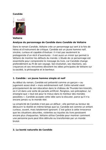 Candide – Voltaire – Character Analysis: Candide