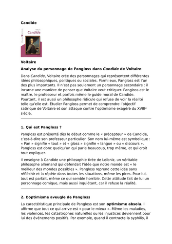 Candide – Voltaire – Analysis of the Character of Pangloss