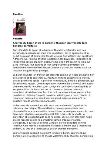 Candide – Voltaire – Analysis of the Baron and Baroness Thunder-ten-Tronckh