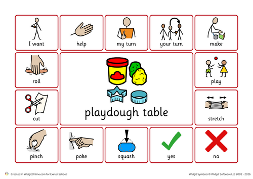 Playdough area communication board- Widgit