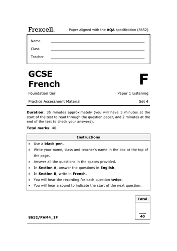 AQA GCSE French (2026) – Foundation Listening Practice Paper (Set 4)