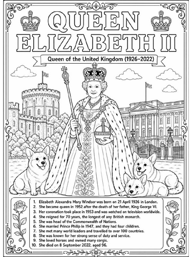 Elizabeth II coloring poster
