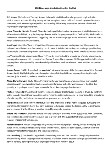 CLA Revision Booklet (Child Language Acquisition)