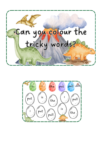 Dinosaurs - Tricky word colouring