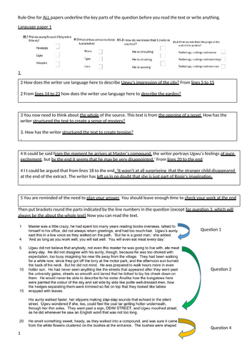 Revision booklet year 11 Language paper 1 and 2 AQA