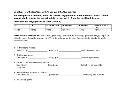 La salud: Health situations with Tener que infinitive practice
