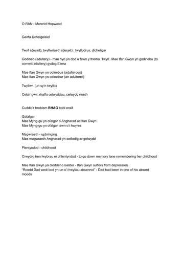 Adolygu "O Ran" gan Mererid Hopwood: TGAU CYMRAEG