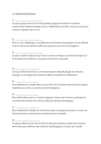 Trouvez les livres - Book week activity for French